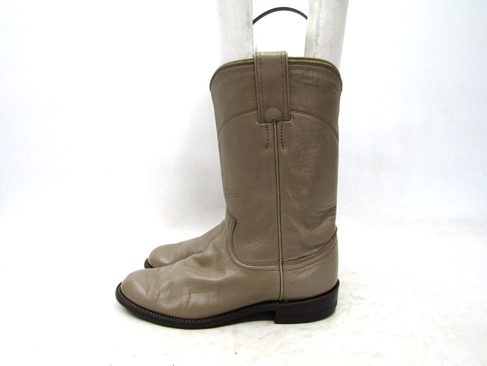 Justin Womens Size 5 B Taupe Leather Roper Cowboy Western Boots
